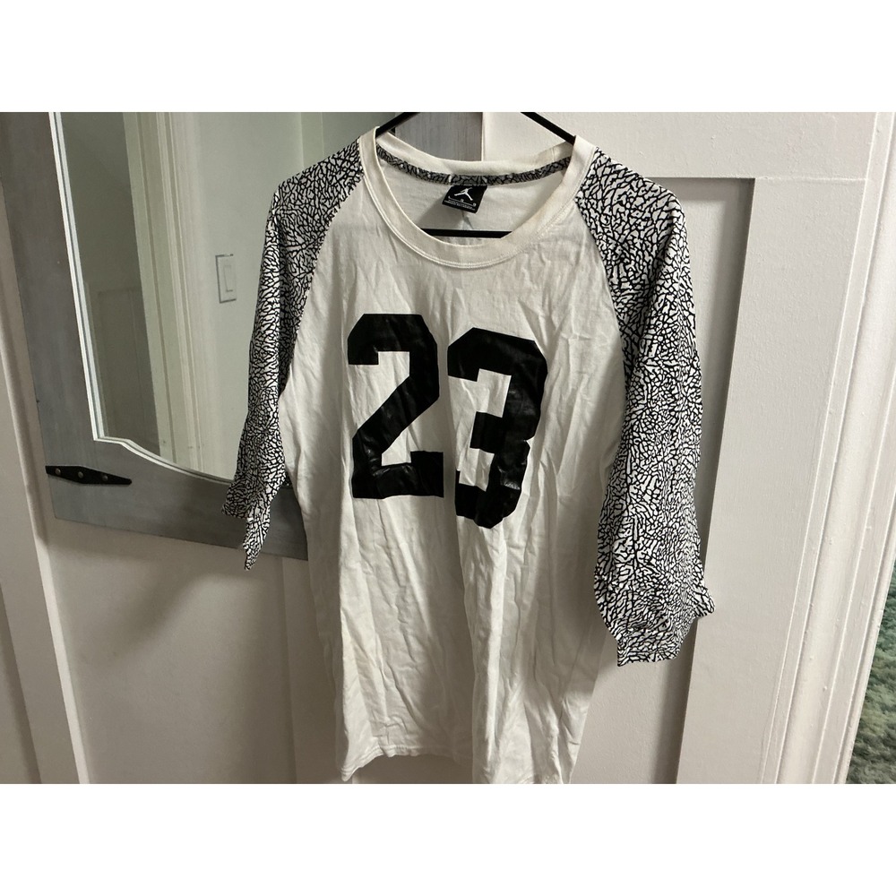 Jordan Brand Mens 23 Elephant Print Raglan 3/4 Sleeve T-Shirt White Black Large